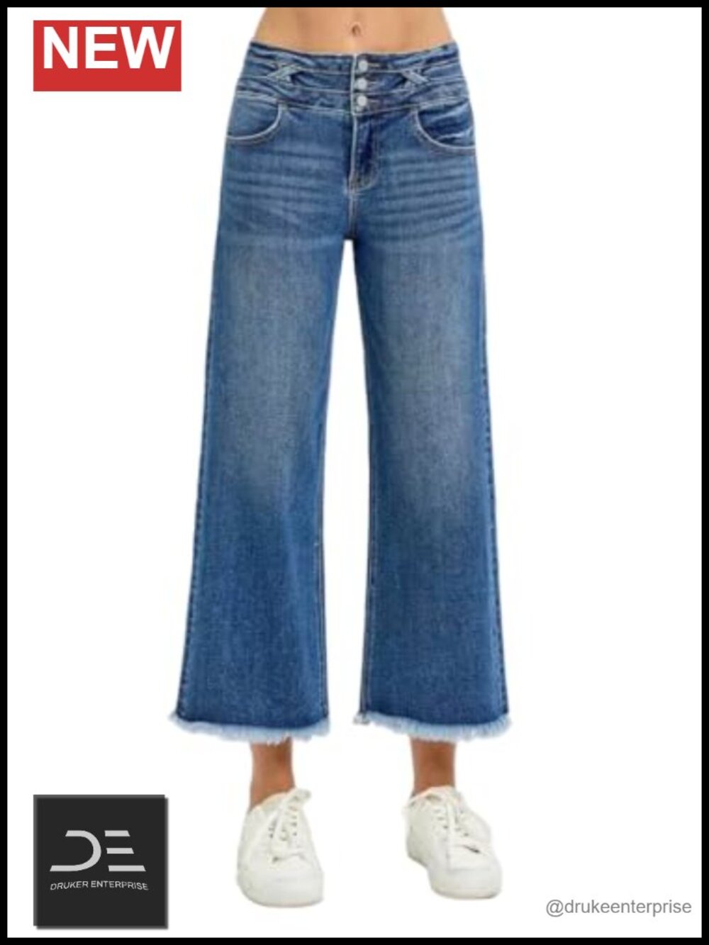 Risen High Rise Cropped Wide Leg Jeans Detailed Waistband